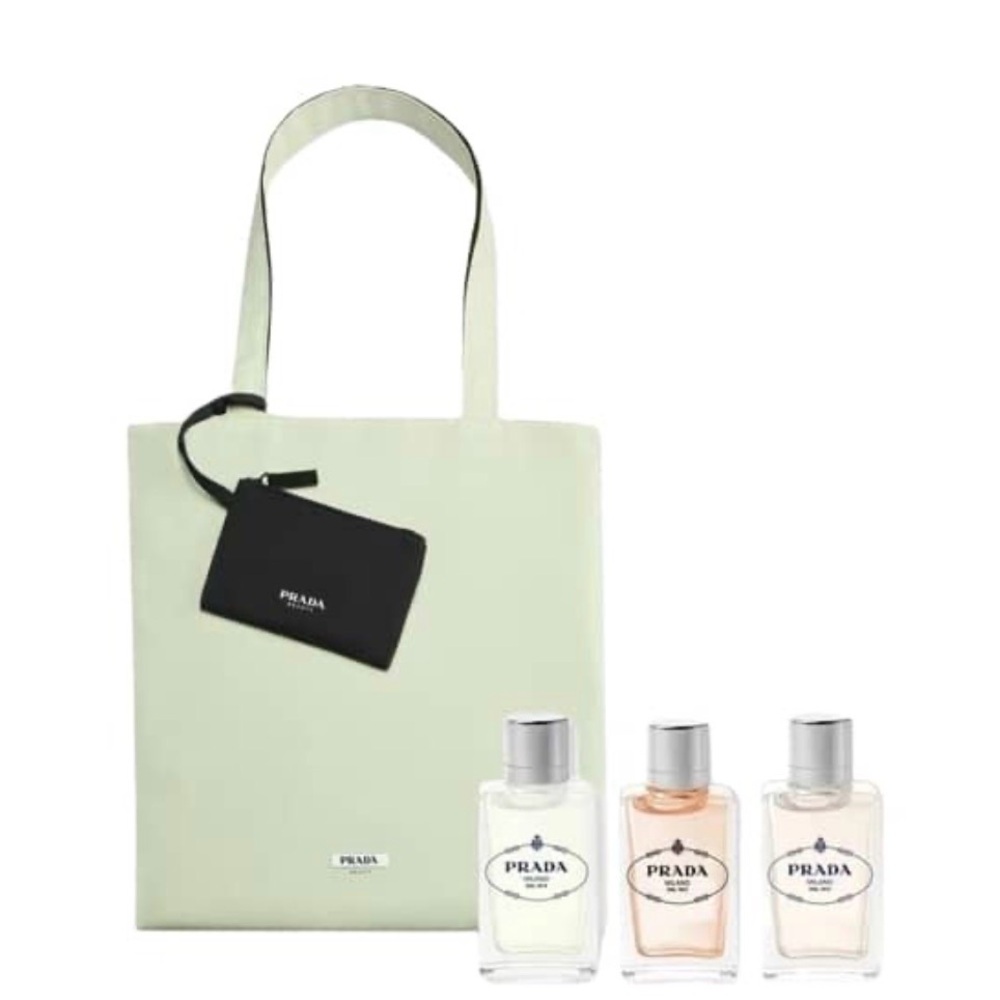 Prada Light Green Tote with Black Pouch and Fragrance Trio